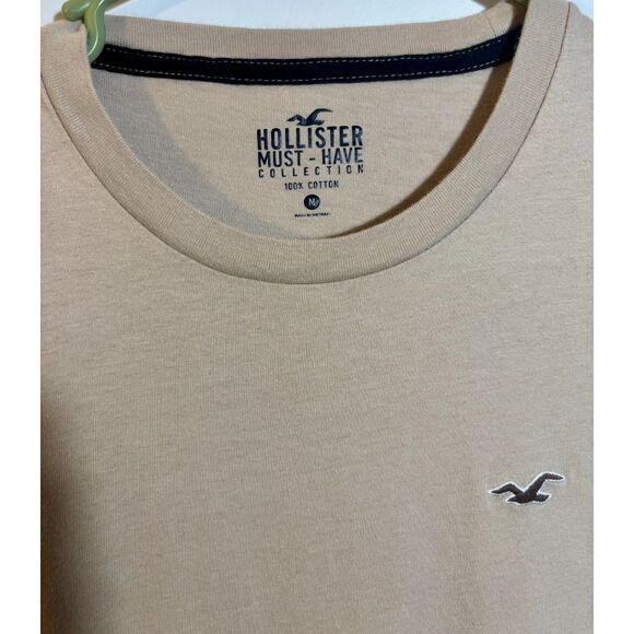 Hollister Must‑Have Collection Men’s Medium Tan Crew T‑Shirt 100% Cotton Logo - Picture 3 of 4